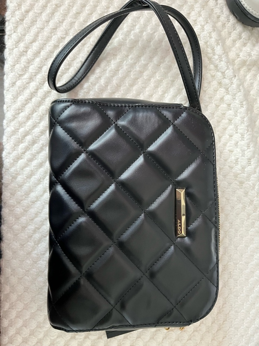Aldo Black Quilted Crossbody with Gold Hardware
